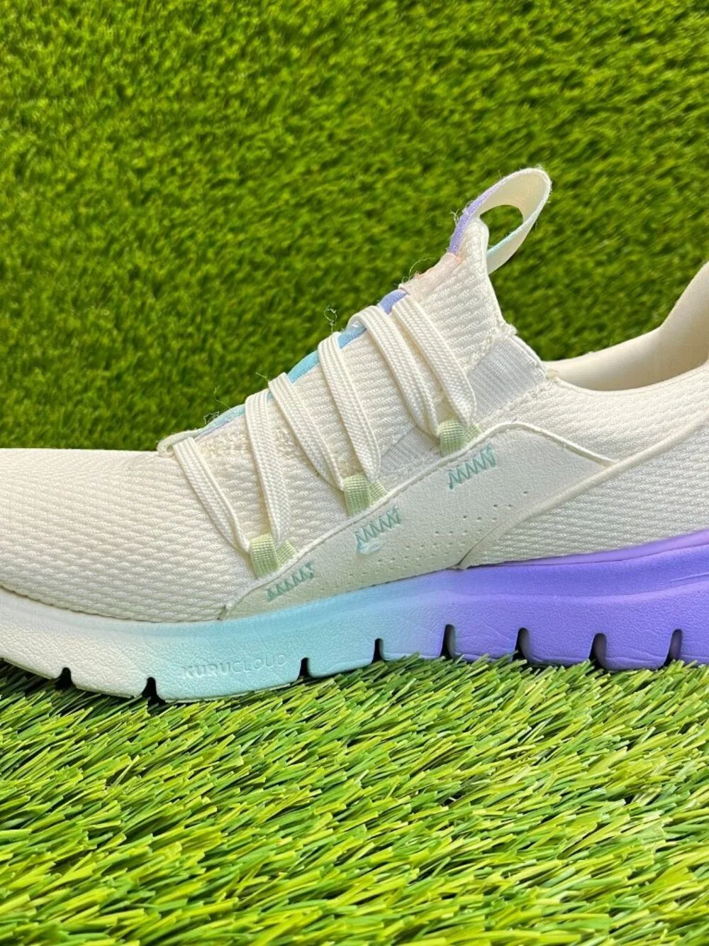 Kuru Flex Womens Size 7 White Purple Blue Athletic Running Slip-On Shoes Sneaker - Picture 2 of 10